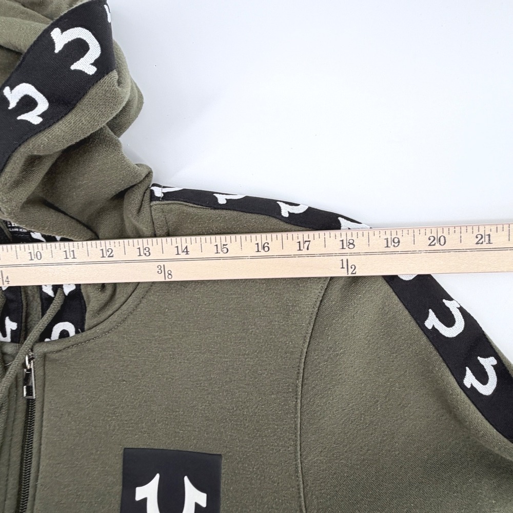 True Religion Zip Hoodie Womens Medium Olive Green HS Taping Logo Sweatshirt - Picture 7 of 10